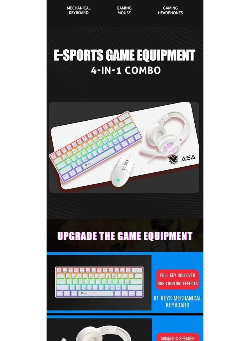 أيه أس أيه طقم ASA الاحترافي 4-في-1 للألعاب – لوحة مفاتيح ميكانيكية 60٪ بإضاءة RGB ومفاتيح زرقاء، ماوس ألعاب 6D، سماعة رأس احترافية ولوحة ماوس - Image 3